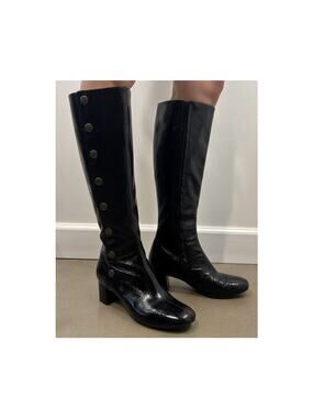 Chloe Knee-High Leather Boots Snap-Button Gothcore 38.5 (US 8)